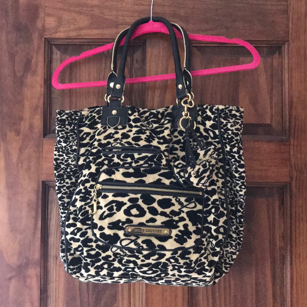 Juicy Couture velvet leopard cheetah bag tan black